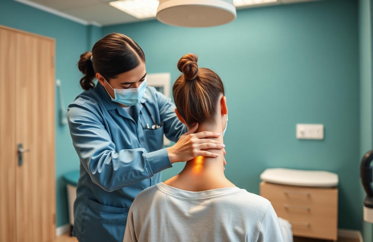 Fisioterapista esegue terapia manuale sul rachide cervicale di una paziente